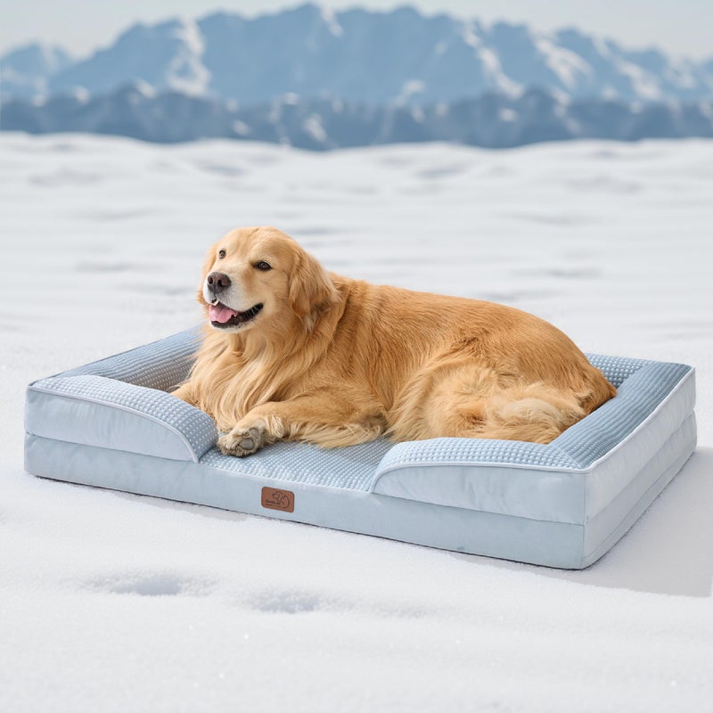 Bedsure XL Dog Bed for Extra Large Dogs - Orthopedic XLarge Dog Cat Cooling Bed Washable, Comfort Dogs Couch Sofa with Waterproof Removable Cover, Pet Bed with Nonskid Bottom, Cooling Blue, 42" - Image 1