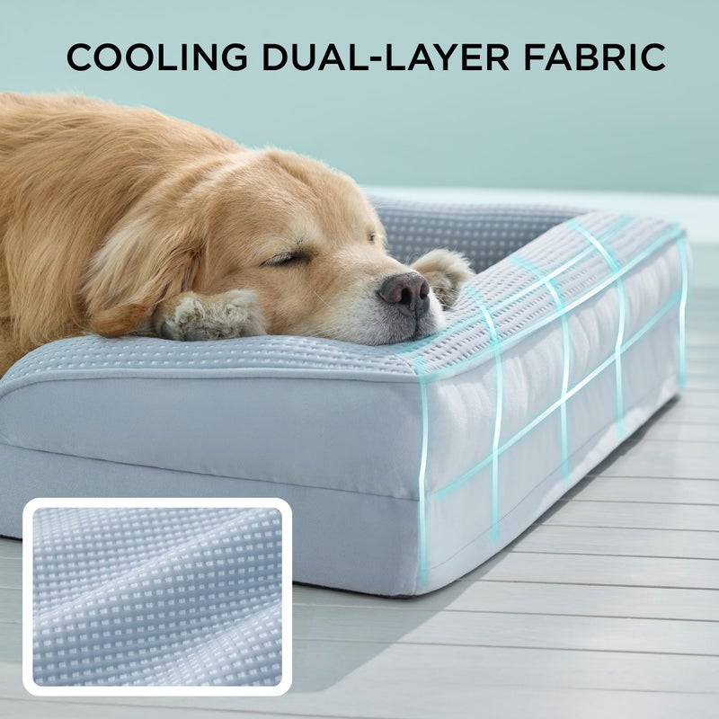 Bedsure XL Dog Bed for Extra Large Dogs - Orthopedic XLarge Dog Cat Cooling Bed Washable, Comfort Dogs Couch Sofa with Waterproof Removable Cover, Pet Bed with Nonskid Bottom, Cooling Blue, 42" - Image 2
