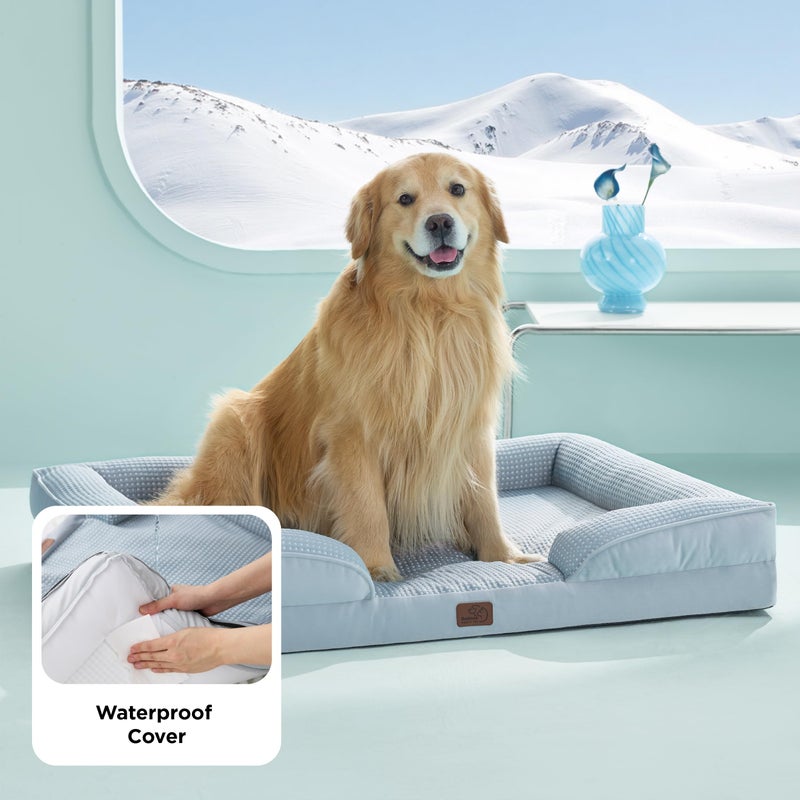 Bedsure XL Dog Bed for Extra Large Dogs - Orthopedic XLarge Dog Cat Cooling Bed Washable, Comfort Dogs Couch Sofa with Waterproof Removable Cover, Pet Bed with Nonskid Bottom, Cooling Blue, 42" - Image 4