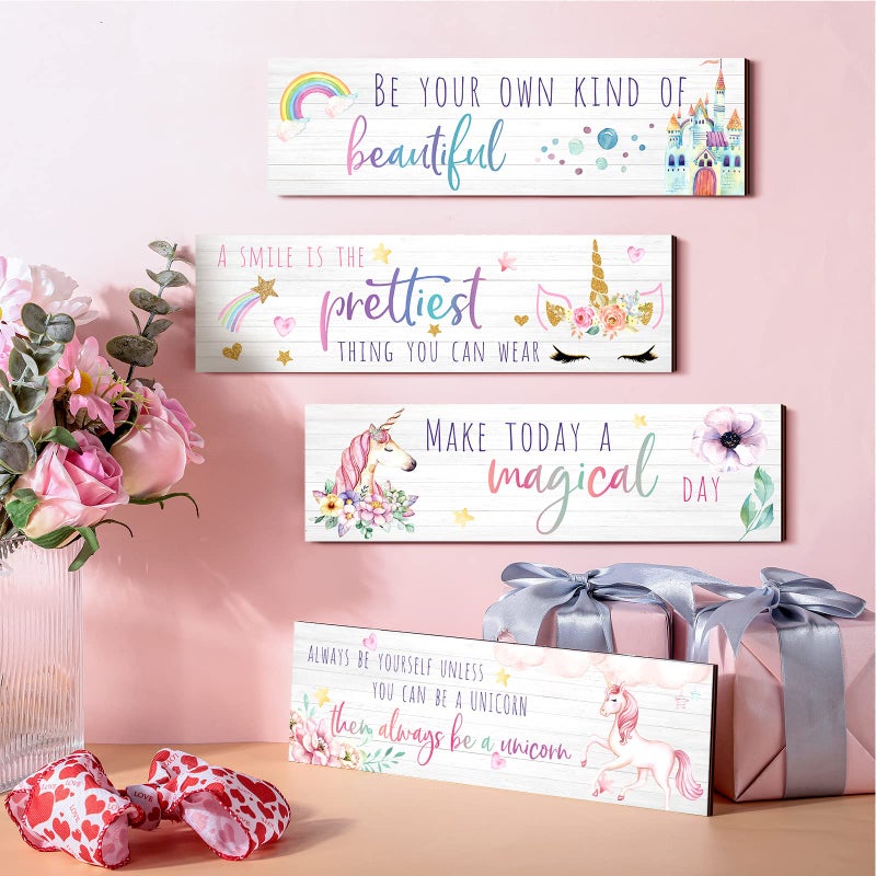 Yulejo Unicorn Wall Decor Girls Rainbow Wall Art Unicorn Room Decor Rainbow Motivational Inspirational Room Bedroom Decorations for Christmas Girl Kids Bedroom Nursery Decoration Gift (Adorable Style) - Image 2
