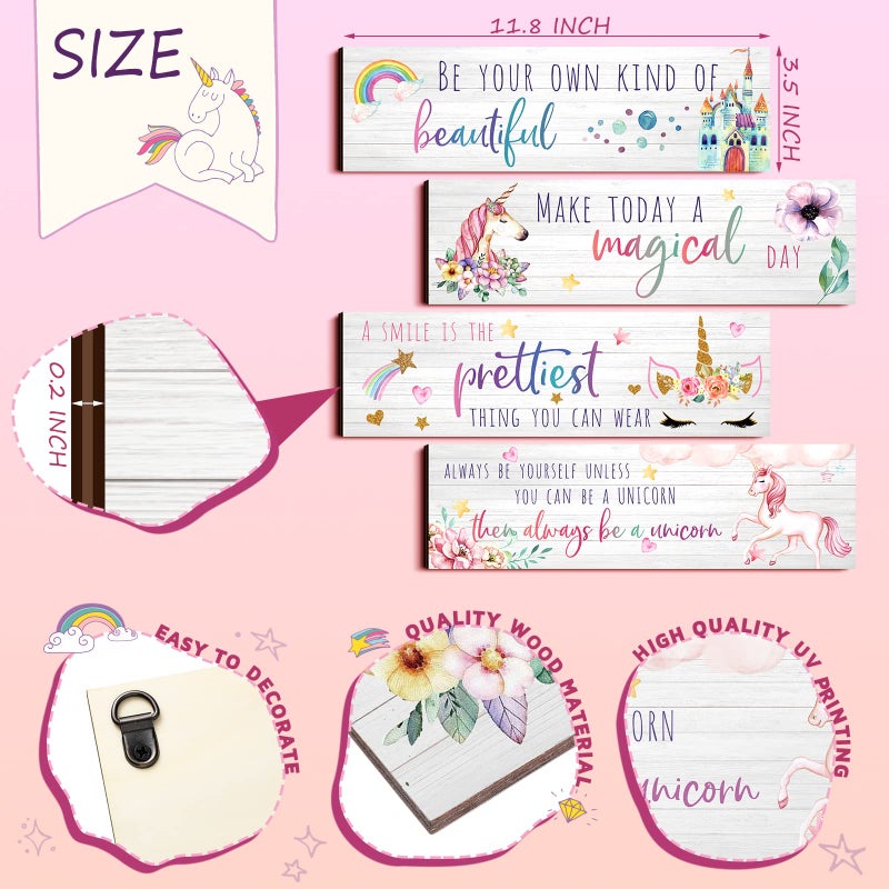 Yulejo Unicorn Wall Decor Girls Rainbow Wall Art Unicorn Room Decor Rainbow Motivational Inspirational Room Bedroom Decorations for Christmas Girl Kids Bedroom Nursery Decoration Gift (Adorable Style) - Image 3