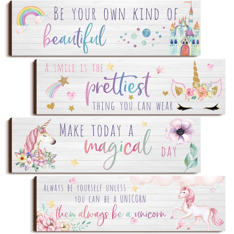 Yulejo Unicorn Wall Decor Girls Rainbow Wall Art Unicorn Room Decor Rainbow Motivational Inspirational Room Bedroom Decorations for Christmas Girl Kids Bedroom Nursery Decoration Gift (Adorable Style) - Image 1