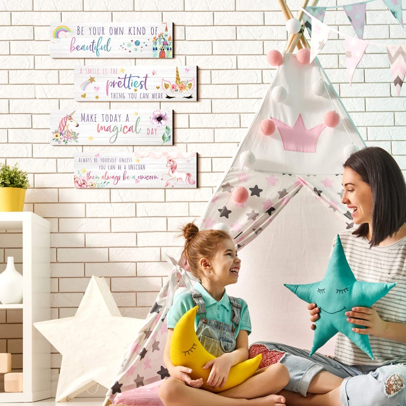 Yulejo Unicorn Wall Decor Girls Rainbow Wall Art Unicorn Room Decor Rainbow Motivational Inspirational Room Bedroom Decorations for Christmas Girl Kids Bedroom Nursery Decoration Gift (Adorable Style) - Image 5