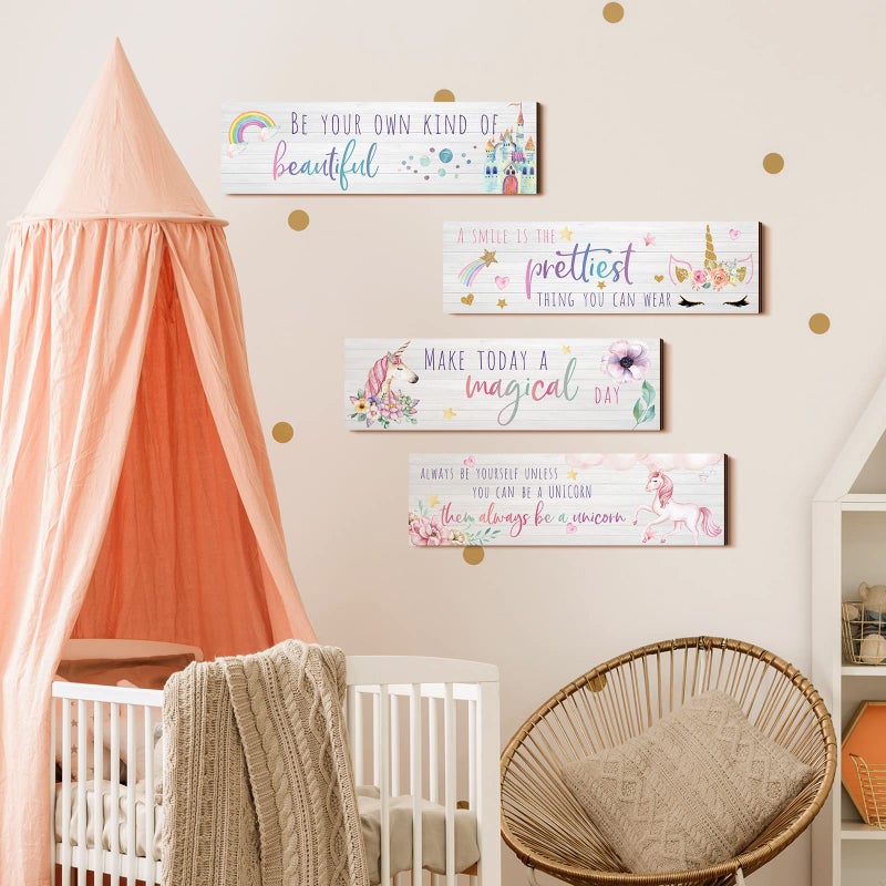 Yulejo Unicorn Wall Decor Girls Rainbow Wall Art Unicorn Room Decor Rainbow Motivational Inspirational Room Bedroom Decorations for Christmas Girl Kids Bedroom Nursery Decoration Gift (Adorable Style) - Image 4
