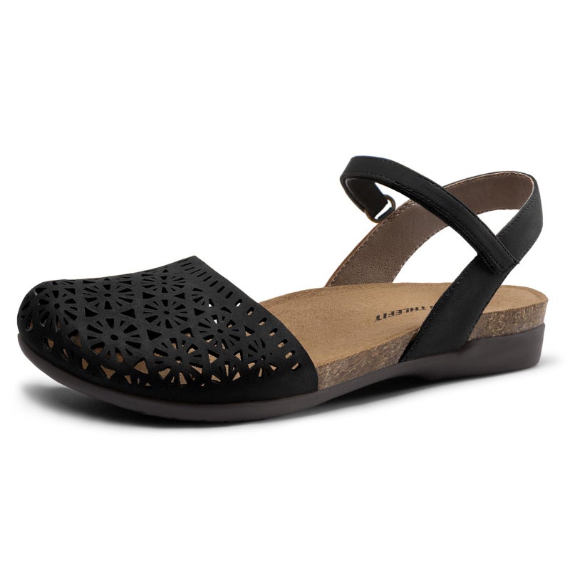 Athlefit Women's Closed Toe Sandals Comfort Cork Footbed Arch Support Flat Sandals Black Hollow Size 9 - Image 1