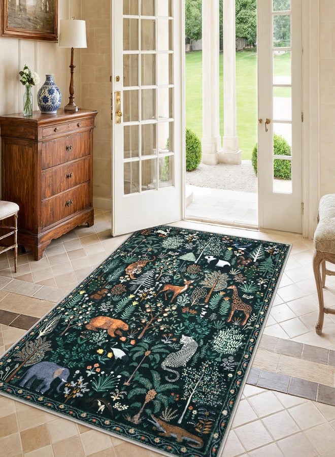 OJIA Jungle Print 5x7 Area Rugs for Living Room, Green Soft Washable Rugs for Bedroom Ultra-Thin Non-Slip Modern Rug, Stain Resistant Nursery Rug Carpet for Kids Playroom Nursery Dining Room - Image 5
