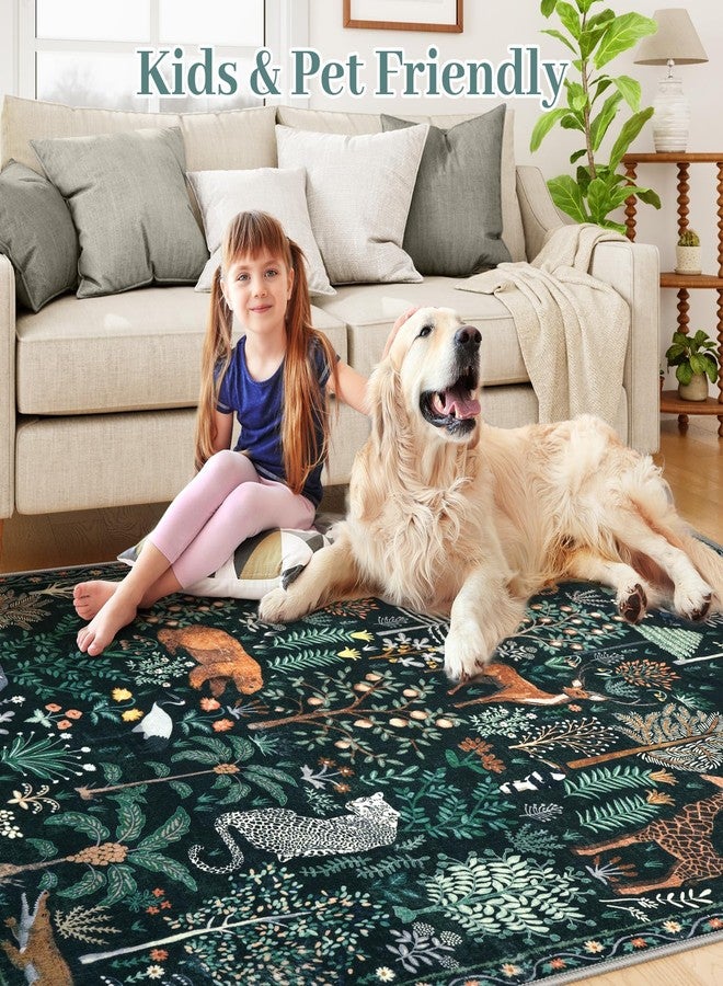 OJIA Jungle Print 5x7 Area Rugs for Living Room, Green Soft Washable Rugs for Bedroom Ultra-Thin Non-Slip Modern Rug, Stain Resistant Nursery Rug Carpet for Kids Playroom Nursery Dining Room - Image 3