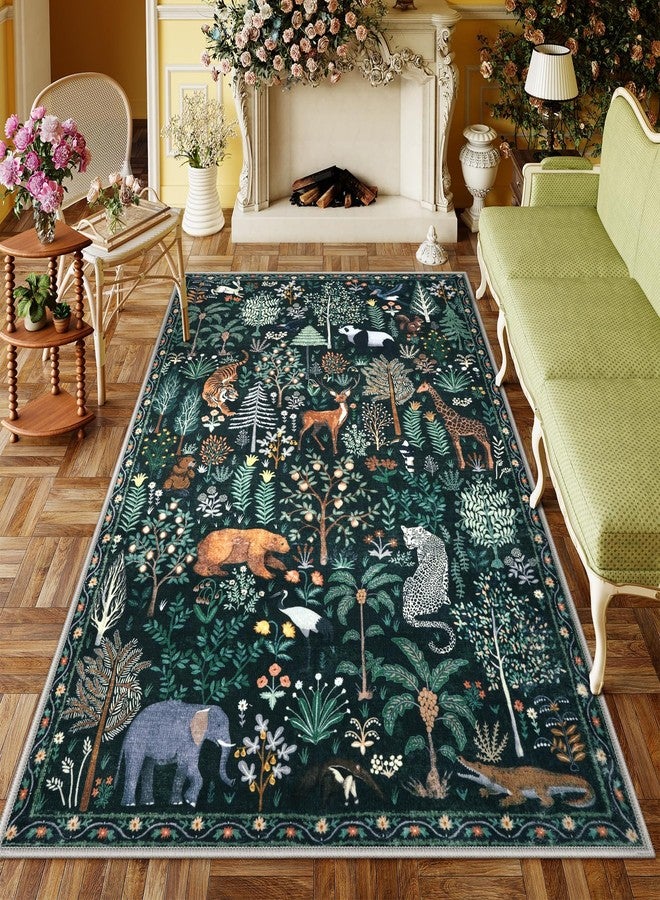 OJIA Jungle Print 5x7 Area Rugs for Living Room, Green Soft Washable Rugs for Bedroom Ultra-Thin Non-Slip Modern Rug, Stain Resistant Nursery Rug Carpet for Kids Playroom Nursery Dining Room - Image 1