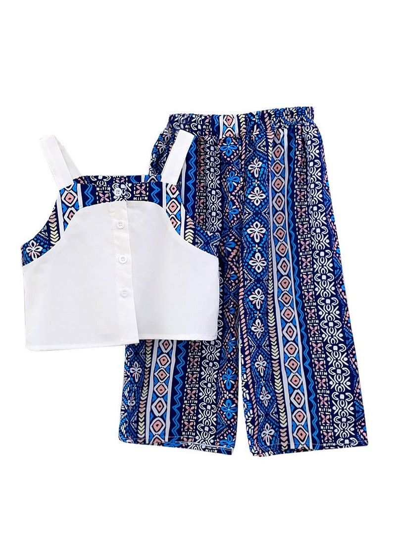 3Y Toddler Baby Girl Summer Outfit, 2 Piece Boho Tassel Crop Top and Wide Leg Pants Set, Sleeveless Casual Ethnic Style Clothing for Beach, Travel, Party, 100cm  - Image 3