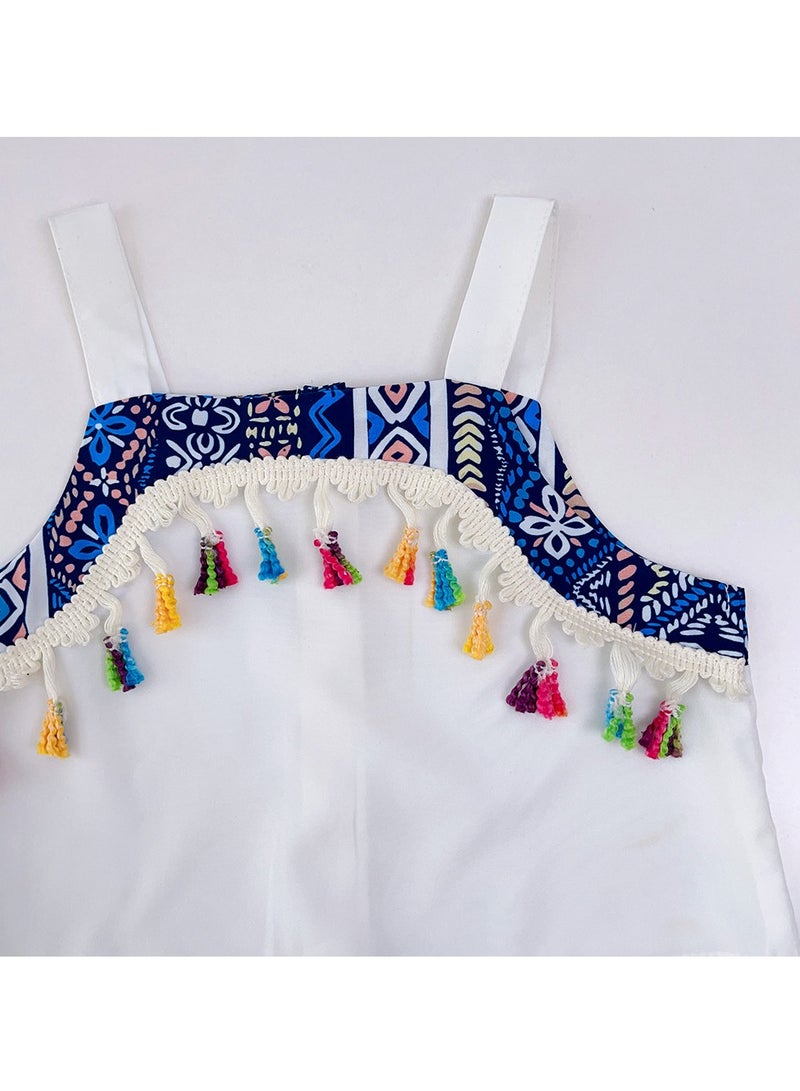 3Y Toddler Baby Girl Summer Outfit, 2 Piece Boho Tassel Crop Top and Wide Leg Pants Set, Sleeveless Casual Ethnic Style Clothing for Beach, Travel, Party, 100cm  - Image 4