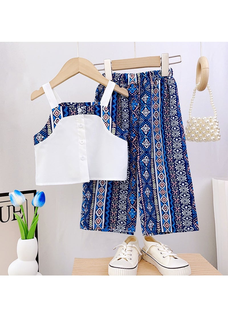 3Y Toddler Baby Girl Summer Outfit, 2 Piece Boho Tassel Crop Top and Wide Leg Pants Set, Sleeveless Casual Ethnic Style Clothing for Beach, Travel, Party, 100cm  - Image 2