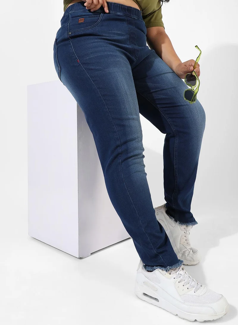 Instafab Plus Women's Navy Blue Dark-Wash Denim Jeans