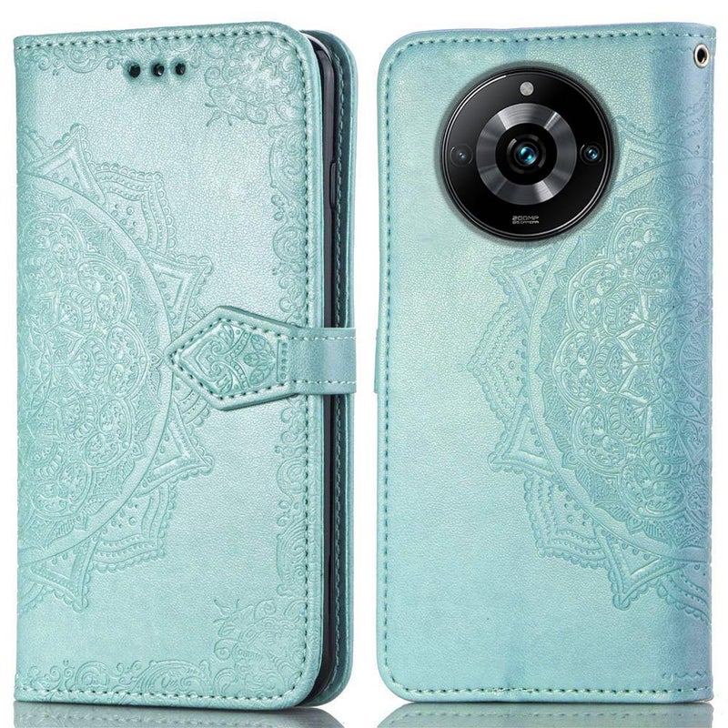 ClickCase Queen Series for Realme Narzo 60 5G Leather Flower Embossing Wallet Flip case Magnetic Closure Flip Cover for Realme Narzo 60 5G (Sea Green) - Image 1