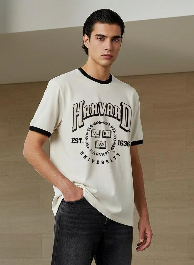 SP Characters Harvard University Men Relaxed Fit Crew Neck Short Sleeves Ringer T-shirt