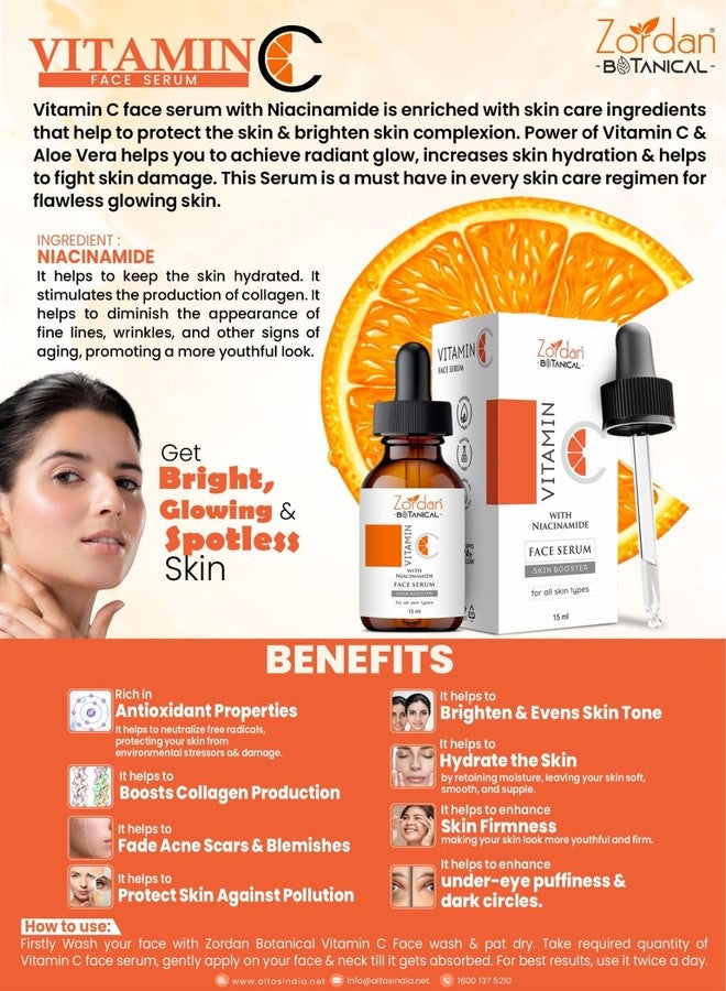 Zordan Vitamin C Face Serum with Niacinamide for Skin Booster & Glowing Skin, Unisex (15 ml) - Image 5