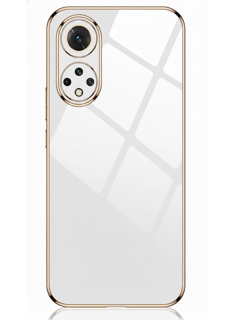 Compatible with Case for Honor 50 / Huawei Nova 9 (6.52 Inches), Soft Silicone TPU Case, Gold Frame Design - White