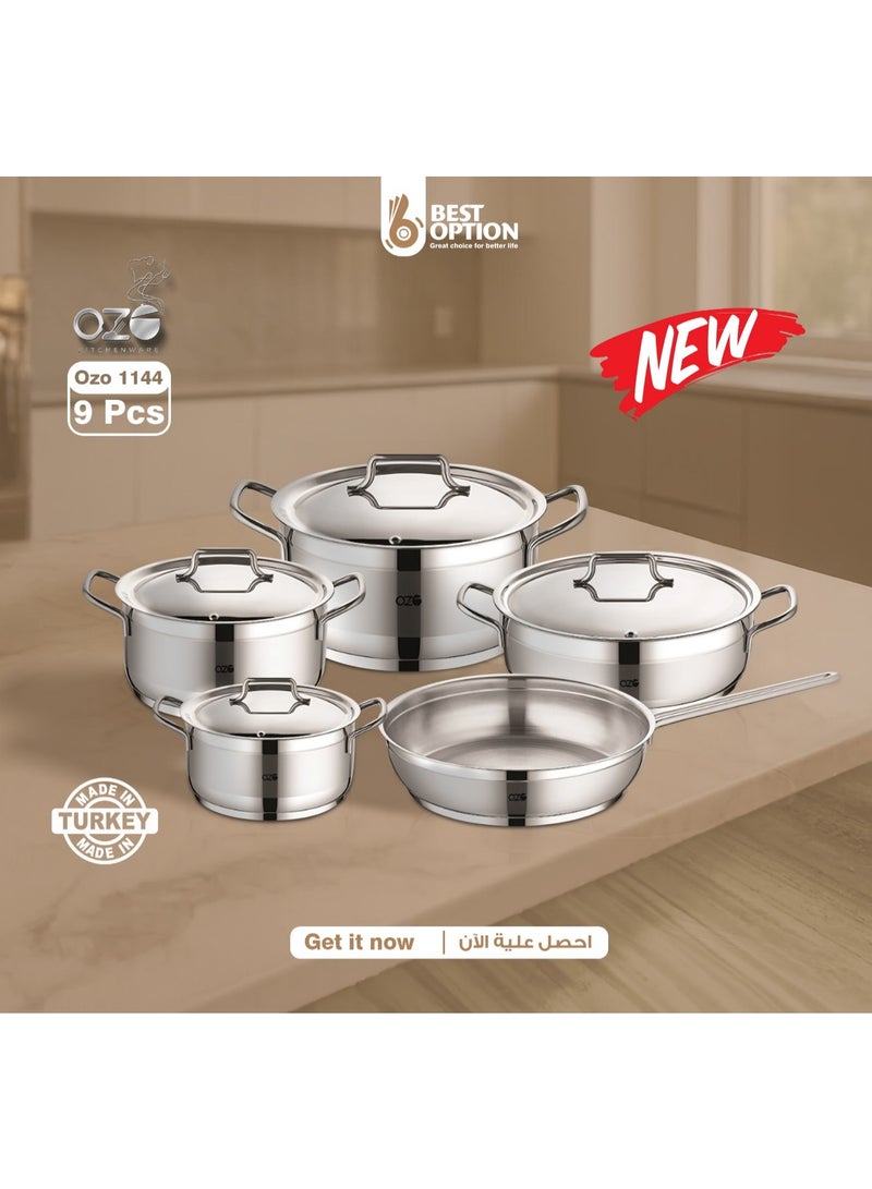 أوزو مجموعة أواني طهي من الفولاذ المقاوم للصدأ OZO 1144، 9 قطع - Image 2