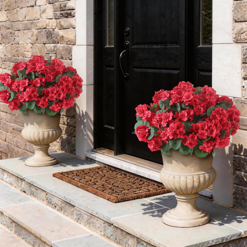 GLIDLION 12 Bundles Artificial Geranium Flowers for Spring Summer Decor, UV-Resistant Fake Plants Realistic Faux Silk Bouquets for Front Door Farmhouse Garden Porch Home Outdoor Decor (Red) - Image 3