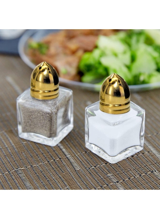 TYCOM Castor Salt and Pepper Shakers 24 packs Pocket Condiment Bottle Individual Seasonings Shakers Salt Container Holder Seasoning Holders Glass Pepper Jar Spice Jars Golden lids - Image 5
