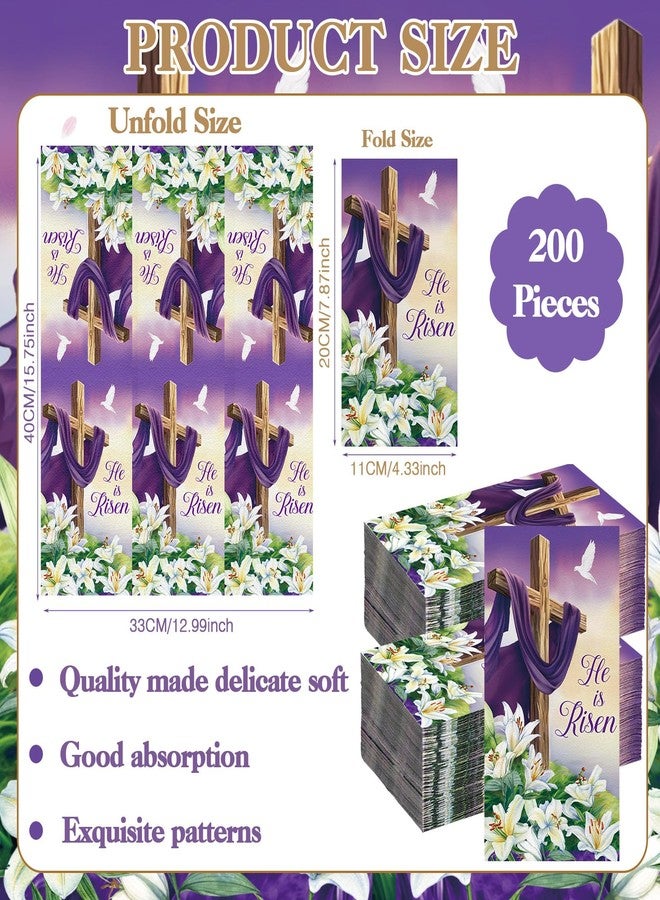 Chiisong 200 Pcs Spring Easter Napkins Bulks Disposable Spring Flower Easter Bunny Egg He Is Risen Napkins Guest Paper Hand Towel for Home Family Dinner Bathroom(He is Risen) - Image 2