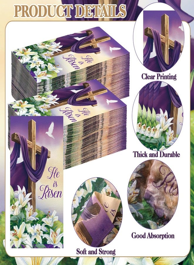 Chiisong 200 Pcs Spring Easter Napkins Bulks Disposable Spring Flower Easter Bunny Egg He Is Risen Napkins Guest Paper Hand Towel for Home Family Dinner Bathroom(He is Risen) - Image 3
