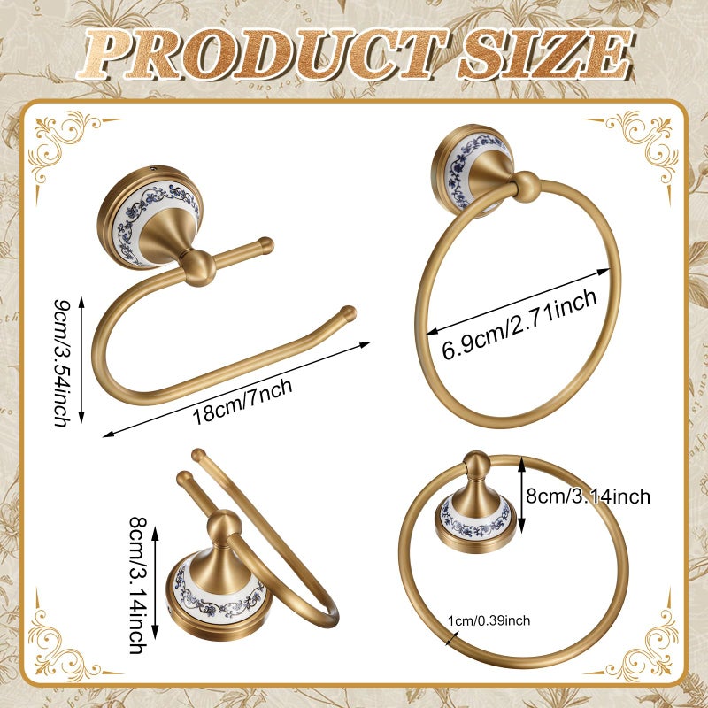 Otoolling 2 Pack Chinoiserie Chic Brass Bathroom Hardware Set - Exquisite Floral Porcelain Brushed Gold Towel Ring and Tissue Holder, Artistic Oriental Style Wall Decor - Image 2