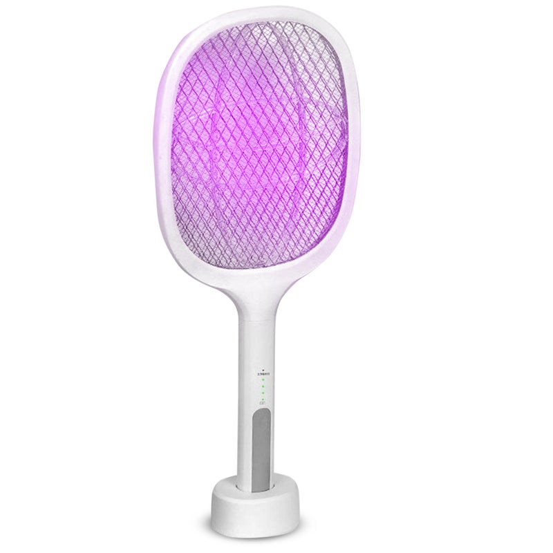 hanso Electric Mosquito Swatter and Lamp: Effortless Manual and Physical Mosquito Control with Base Design, Three-Layer Mesh, and 2W Power (White) - Image 1