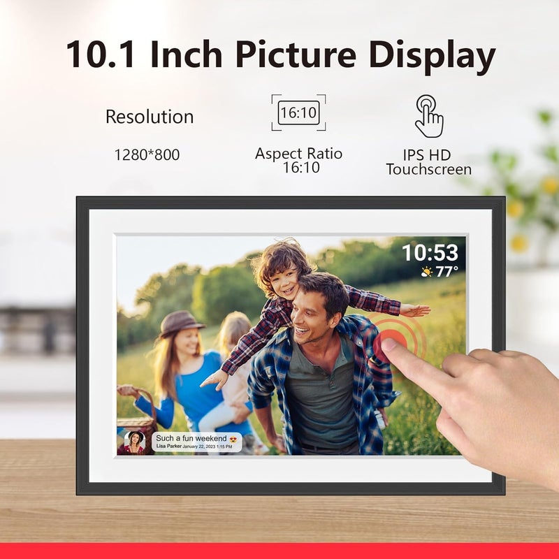 إطار صور رقمي أكيمارت 32 جيجابايت 10.1 بوصة شاشة لمس IPS LCD بدقة 1280x800، إطار صور ذكي واي فاي، تدوير تلقائي للصورة العمودية والأفقية، مشاركة اللحظات فورًا عبر تطبيق Frameo من أي مكان - Image 3