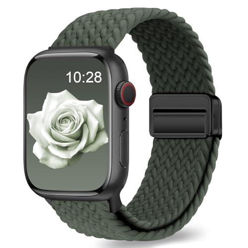 EVIE BAND Braided Band Compatible with Apple Watch Bands for Women 40mm 46mm 38mm 41mm 42mm 45mm 49mm Men, Magnetic Clasp Loop Nylon Stretchy Sport Strap for iWatch Series 11 10 9 8 7 6 5 4 3 2 SE - Image 1