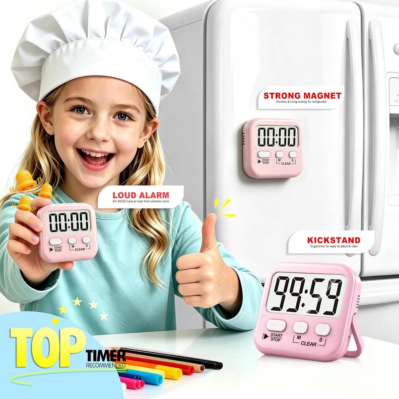 Antonki 2 Pack Digital Timer for Kids, Magnetic Countdown Kitchen Timers for Cooking, Egg, Classroom, Teacher, Exercise, Study, Oven - Battery Included - Image 3