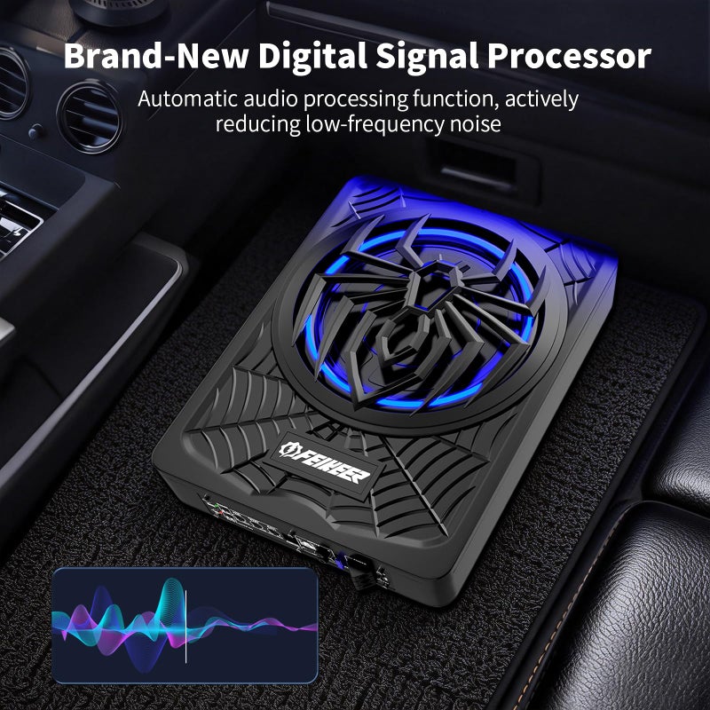 Feikeer NEW 10" 1200W Subwoofer,RGB Slim Underseat Car Subwoofer and Amp Package.Under Seat Subwoofers with Amp,Individual Control for Low Pass/Gain/Boost Bass.Deep Bass Perfect for Truck/SUV/Jeep/MPV - Image 4