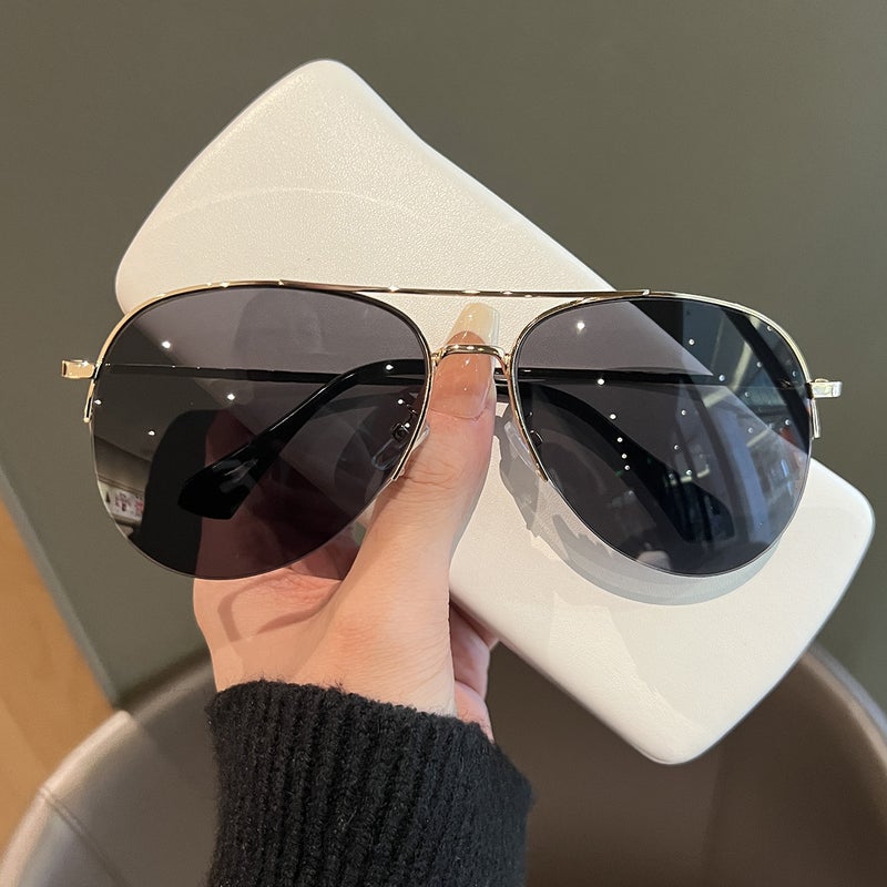 Generic Brown Sunglasses Mens Advanced Polarized Sunglasses Driving Special Large Frame Toad Glasses Big Face Sunshade Glasses Women Rose gold frame black gray chip 