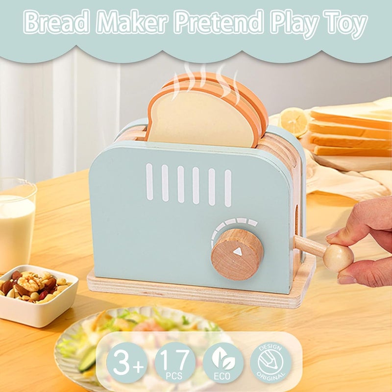 umu Wooden Toaster Set, 17 PCS Pretend Play Kitchen Toy with Pop-up Toaster, Sliceable Butter, Vegetables, Interactive Montessori Role Play Set, Eid Gift For Ages 3+ - Image 2