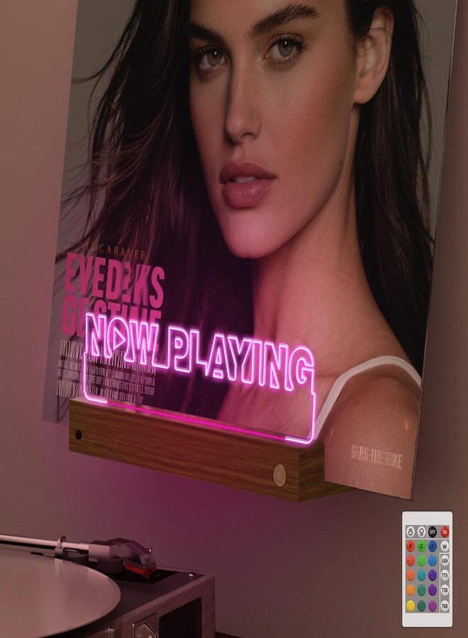 OkiyiD Light Up Now Playing Vinyl Record Stand Wall Mount, Record Holder Wall Display Decor, LED Wooden Base 16 Color Changing with Remote Control,Vinyl Album Storage Gifts for Music Lovers Room Decor - Image 1