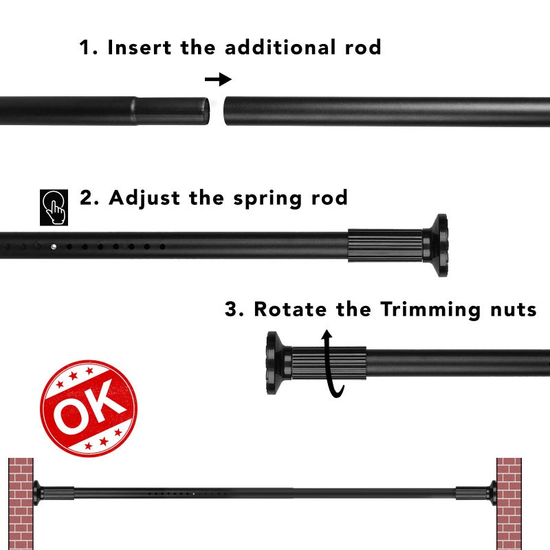 Umimile Tension Curtain Rod, 51-165 Inch,Spring Shower Closet for Windows or Shower,Easy to Install, No Drilling, Rust, Bathroom, Rod Diameter 1.26 Inches, Black,Umimile - Image 5