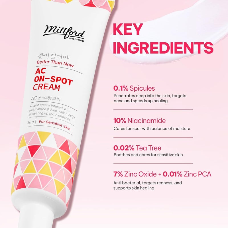 Millford AC On-Spot Cream 30g/1.05 Oz, Zinc Oxide 10%, Niacinamide 2% for Active Skin Repair, Acne Spot Treatment for Face, Blemish Care, Dark Spot, Korean Skincare for Sensitive & Acne-Prone Skin - Image 3
