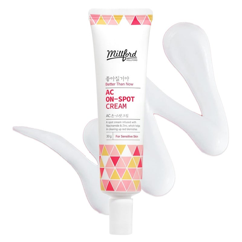 Millford AC On-Spot Cream 30g/1.05 Oz, Zinc Oxide 10%, Niacinamide 2% for Active Skin Repair, Acne Spot Treatment for Face, Blemish Care, Dark Spot, Korean Skincare for Sensitive & Acne-Prone Skin - Image 1