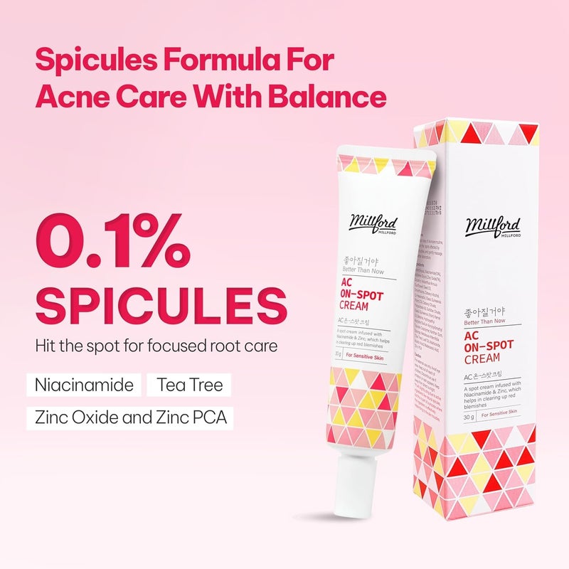 Millford AC On-Spot Cream 30g/1.05 Oz, Zinc Oxide 10%, Niacinamide 2% for Active Skin Repair, Acne Spot Treatment for Face, Blemish Care, Dark Spot, Korean Skincare for Sensitive & Acne-Prone Skin - Image 2