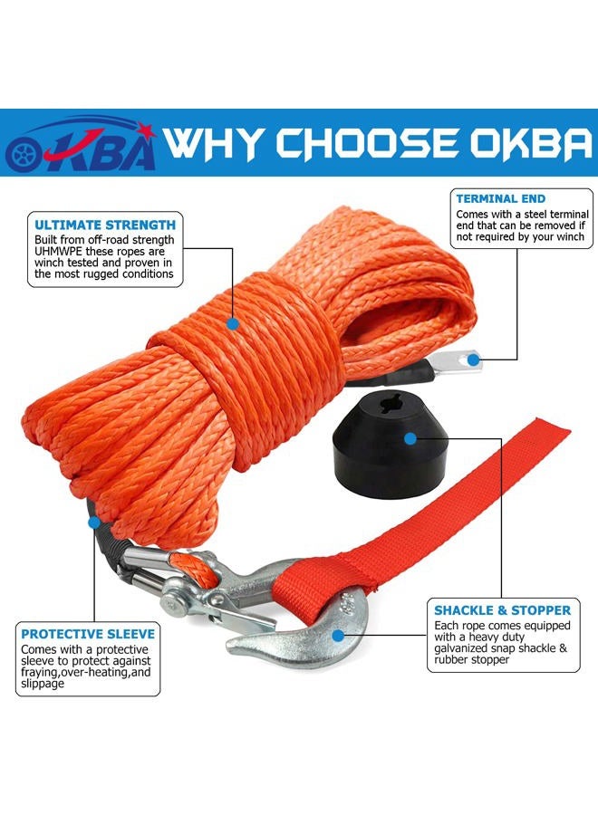 OKBA Synthetic Winch Rope,1/4" x 50' 9500LBS Synthetic Winch Line Cable Rope with Hook,Stopper,Protecing Sleeve for 4WD Off Road ATV UTV SUV Motorcycle - Image 3