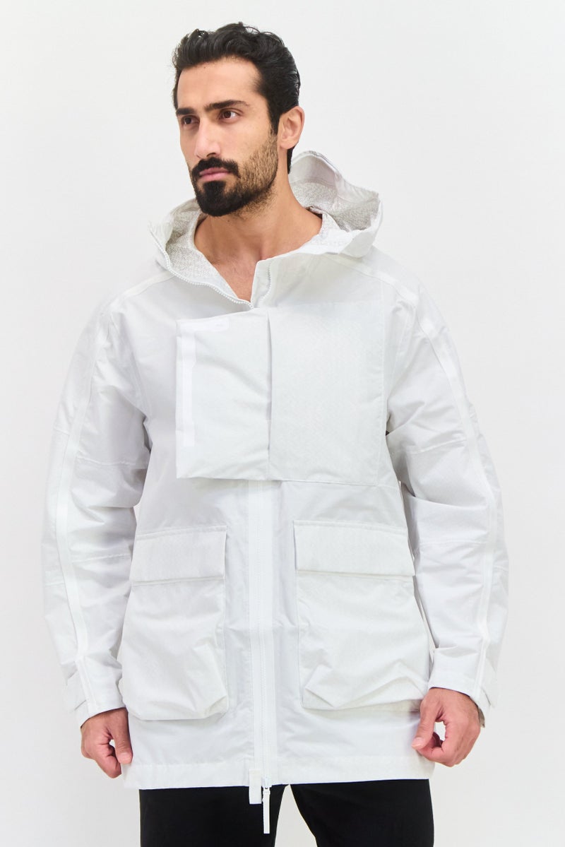 Adidas جاكيت رياضي للرجال بشعار العلامة التجارية، رمادي - Image 1