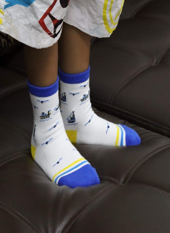RATIVE RB-71317 Non Skid Anti Slip Slipper Cotton Striped Crew Dress Socks with Grips for Baby Toddler Boys (18-36 Months, 12 designs/RB-913915) - Image 4