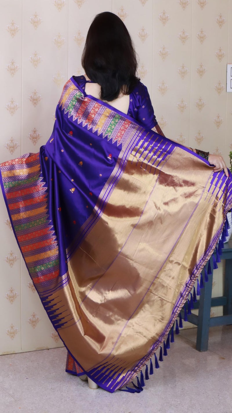 SGF11- Women's Kanjivaram Pure Soft Silk Handloom Saree Pure Golden Zari With Blouse Piece (Violet) - Image 4