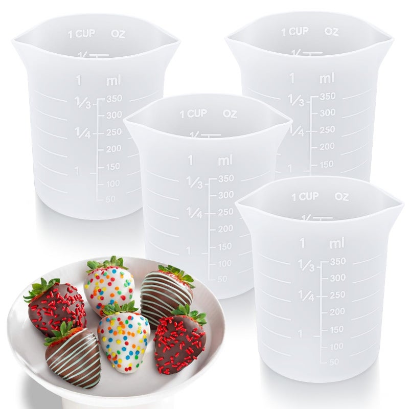 Palksky Silicone Cups for Melting Chocolate, 4PCS Silicone Measuring Cups with 350ml Capacity, Reusable Baking Supplies for DIY Chocolate Molds - Image 1