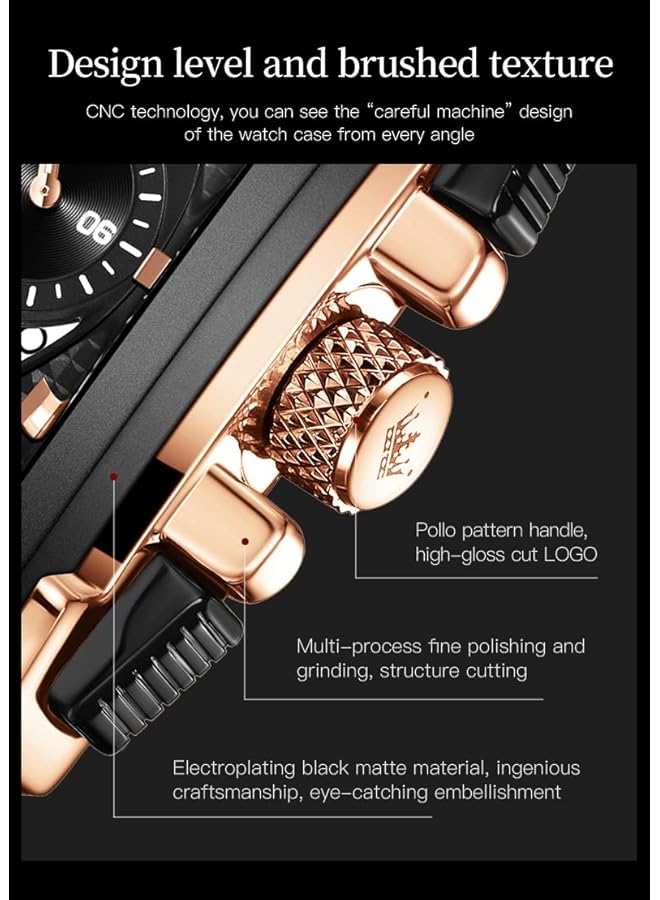 أوليفز ساعات رجالية كوارتز كرونوغراف جلد موضة رسمية ساعة تاريخ مقاومة للماء مضيئة ساعات يد كاجوال مربعة للأعمال… - Image 2