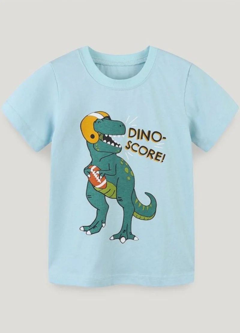YUNIQEE Blue Graphic Printed Solid Round Neck Cotton T-shirt