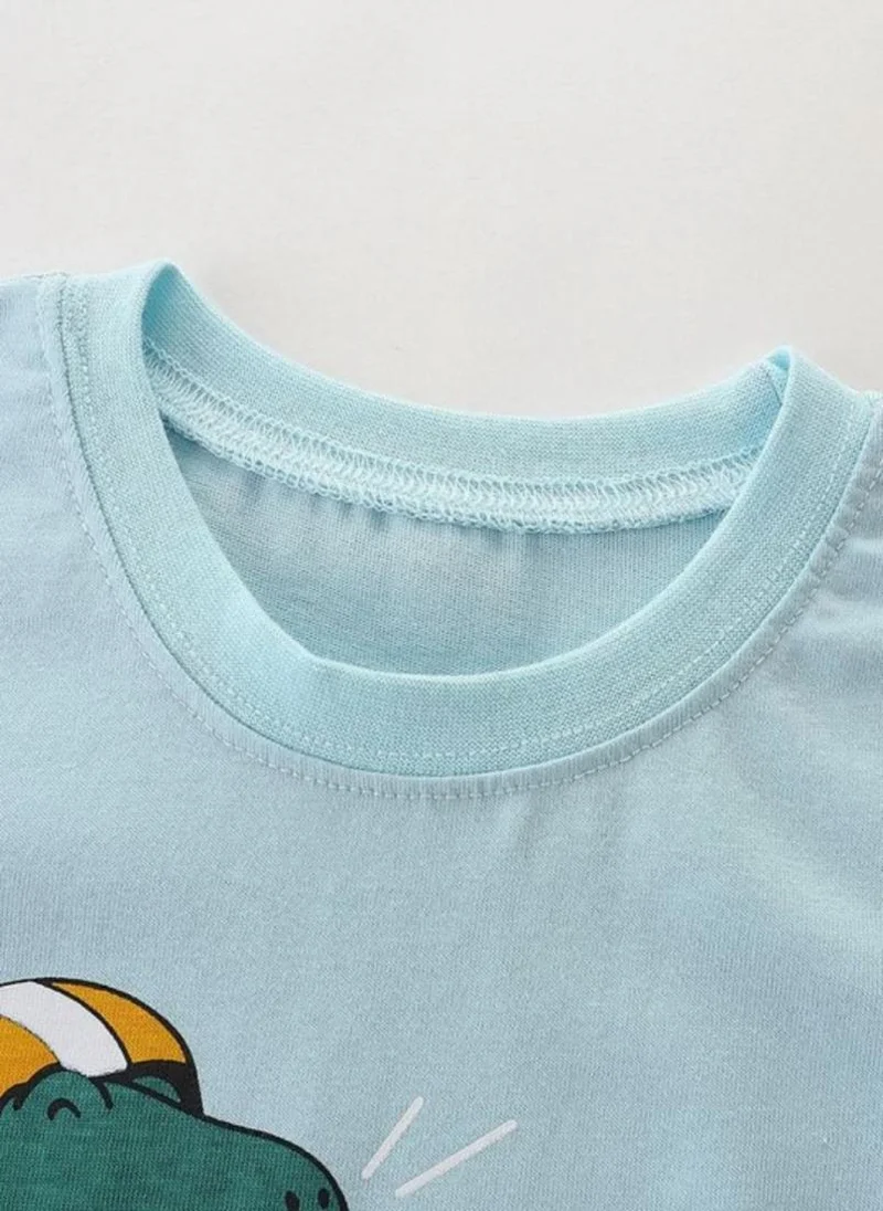 YUNIQEE Blue Graphic Printed Solid Round Neck Cotton T-shirt