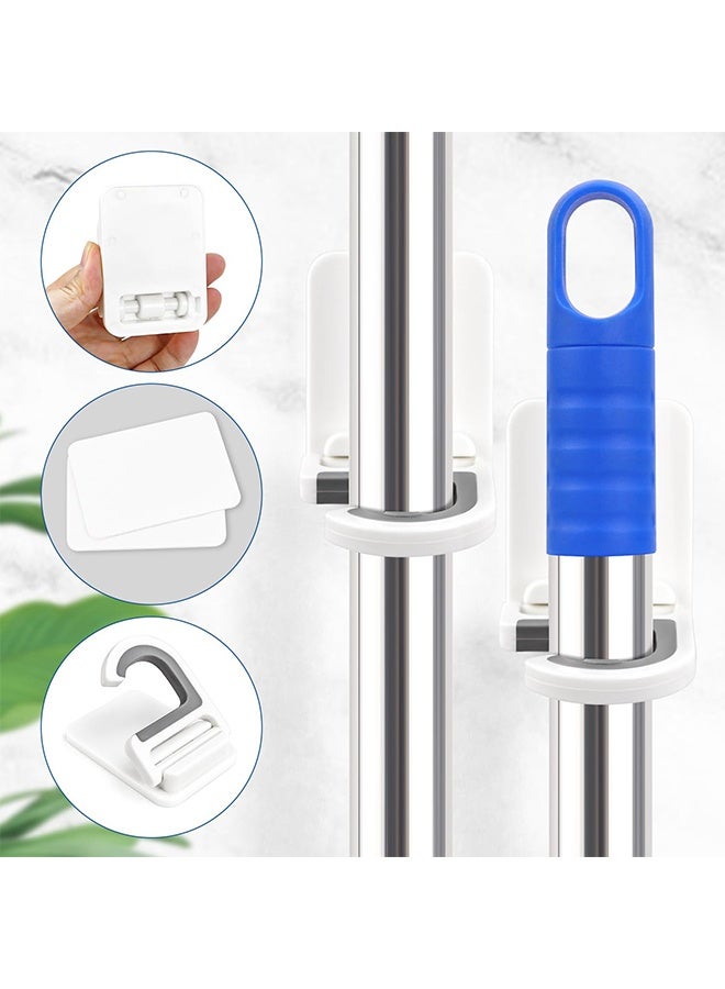 4 Pcs White Self-Adhesive Wall Mounted Broom and Mop Holder, Anti-Slip Gripper Cleaning Organizer, Multi-Purpose Mop Handle Hanger Hook for Kitchen, Bathroom, Garden & Garage Storage - Image 5