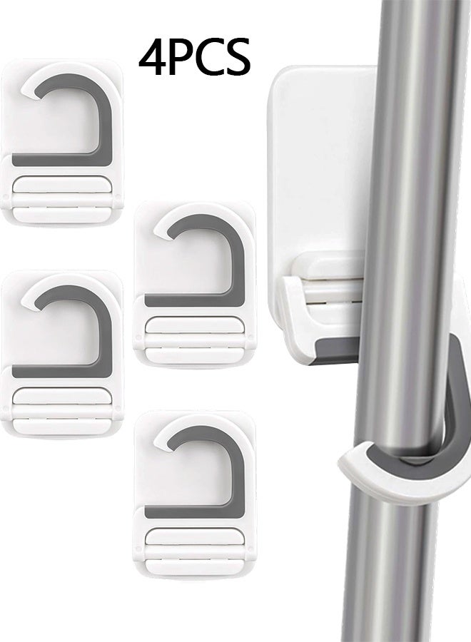 4 Pcs White Self-Adhesive Wall Mounted Broom and Mop Holder, Anti-Slip Gripper Cleaning Organizer, Multi-Purpose Mop Handle Hanger Hook for Kitchen, Bathroom, Garden & Garage Storage - Image 1