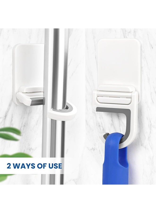 4 Pcs White Self-Adhesive Wall Mounted Broom and Mop Holder, Anti-Slip Gripper Cleaning Organizer, Multi-Purpose Mop Handle Hanger Hook for Kitchen, Bathroom, Garden & Garage Storage - Image 3