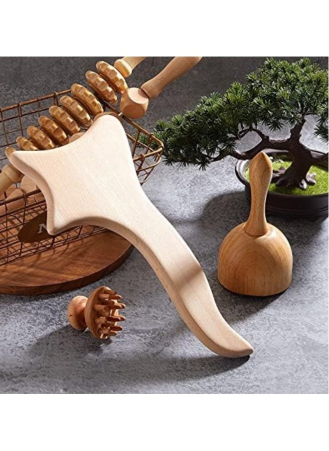 haleemy - 6 Pieces Wood Therapy Kit Massage Tools Maderoterapia Kit Wood Massager Roller Wood Gua Sha Manual Wooden Fascia Massage for Release Cellulite Muscle Blasting Pain Relief Body Sculpting Tools - Image 1